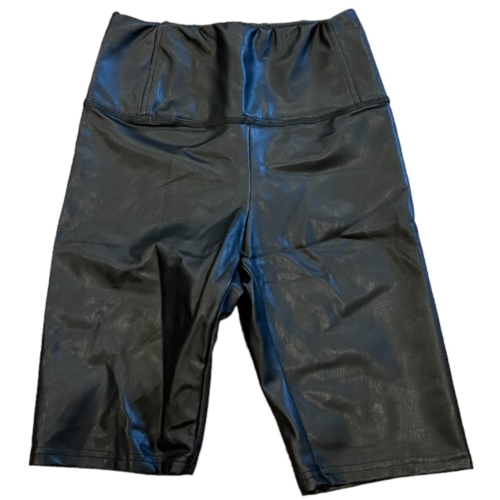 Black vegan leather high waisted biker shorts